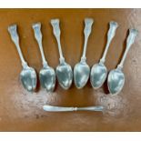 A set of antique silver table spoons, approx. 18.18 ounces and also a white metal silver?