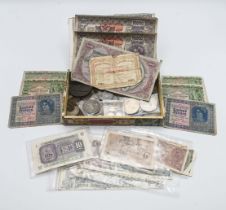 An interesting collection of antique bank notes including German 5000 Kronen, Bahamas, together with