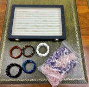 Ring Display Box, 4 x Amethyst bracelets, 2 Rose Quartz long necklaces, 2 x Rose Quarts bracelets, 5