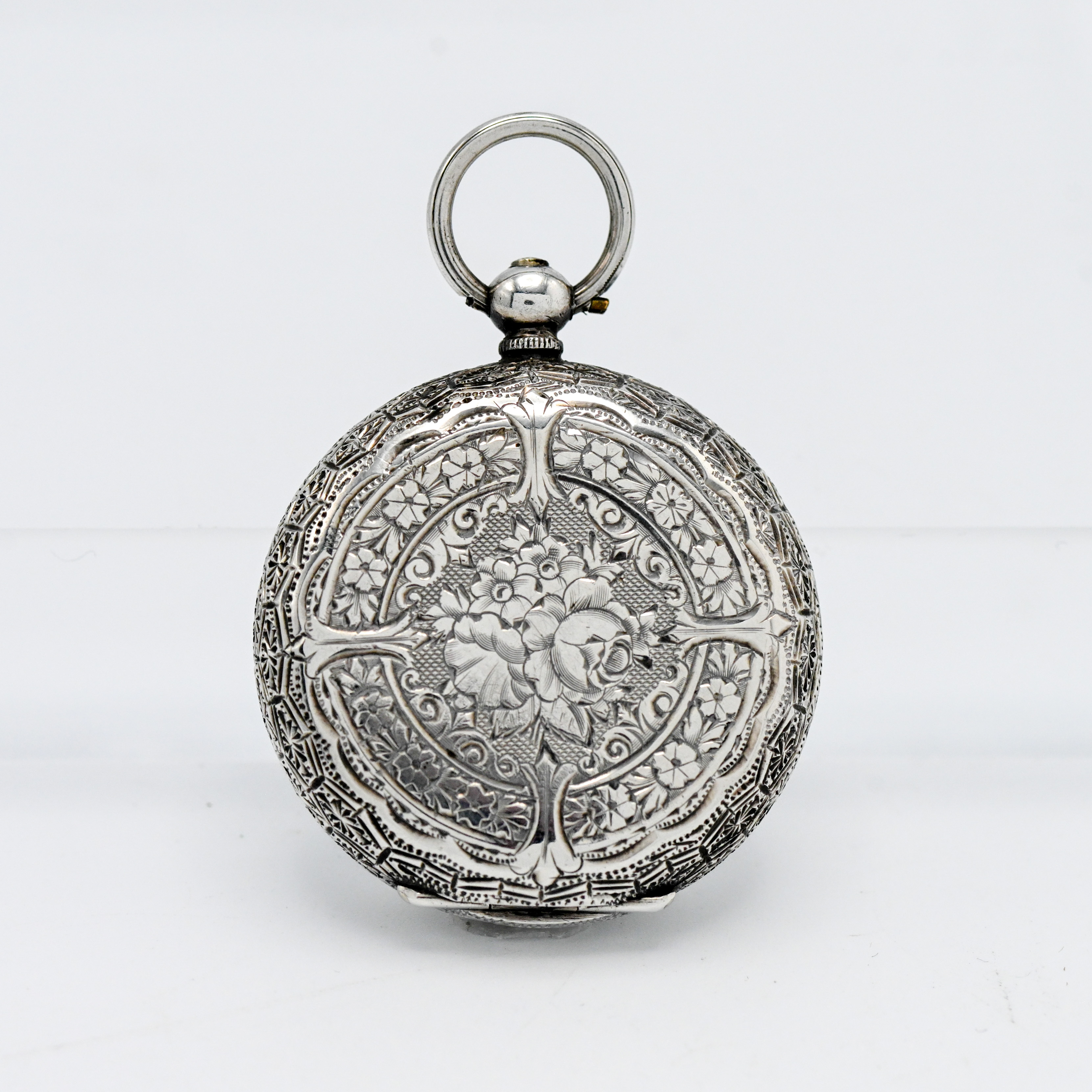 A Victorian silver, pretty enamel fob watch with key wind movement (marked F.M) - Image 3 of 3