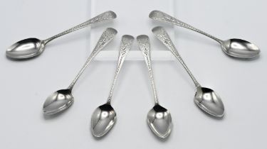 Set of six Georgian bright cut teaspoons (one spoon with date variation letter). Approx 3.15 oz