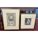 An etching of Sir Walter Raleigh, with certificate of authenticity together with another etching,