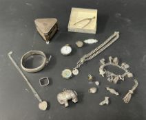 A collection of silver items including a Geo VI triangular three feet jewellery box Birmingham,