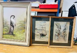 A collection of various paintings and prints, including Otter signed Nance, Adrian Truscott, local
