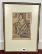 Kofi Antubam (Ghana 1922 - 1964) signed 1949 etching titled 'At the Kitchen' with inscription on