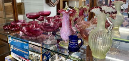 A collection of Cranberry and other coloured glass (15)