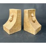 A pair of Robert Thomson of Kilburn type 'Mouseman' light oak bookends