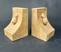 A pair of Robert Thomson of Kilburn type 'Mouseman' light oak bookends