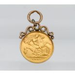 Edward VII 1905 Gold half Sovereign mounted as a pendant