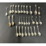 A mixed collection of silver and silver plated spoons including three Edward VII spoons, Birmingham,