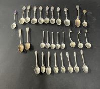 A mixed collection of silver and silver plated spoons including three Edward VII spoons, Birmingham,