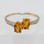 Gemporia, a 9k yellow gold Tourmaline and white Zircons ring, size S, with certificate of