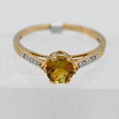 Gemporia, a 9k yellow gold Tourmaline and Diamond ring, size P/Q, with certificate of authenticity.