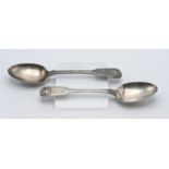 A pair of indistinctly marked white metal spoons 4.69oz. Makers mark SM?
