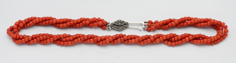 A coral necklace.