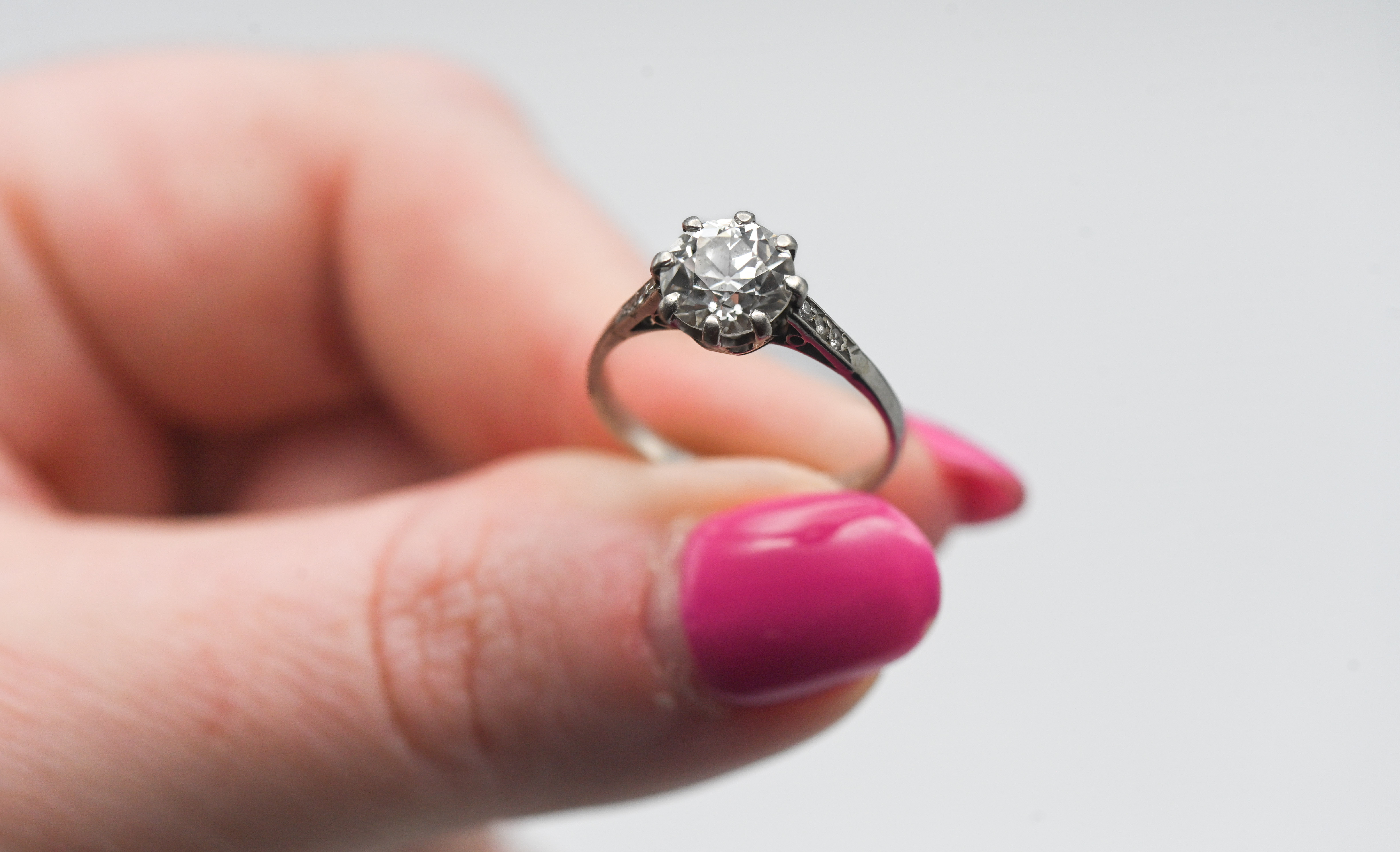 A fine diamond and platinum solitaire ring, set with an old brilliant cut diamond - Image 5 of 5
