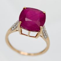 A 9k African ruby and Moissanite ring, approx. 11.89ct, size Q, with certificate