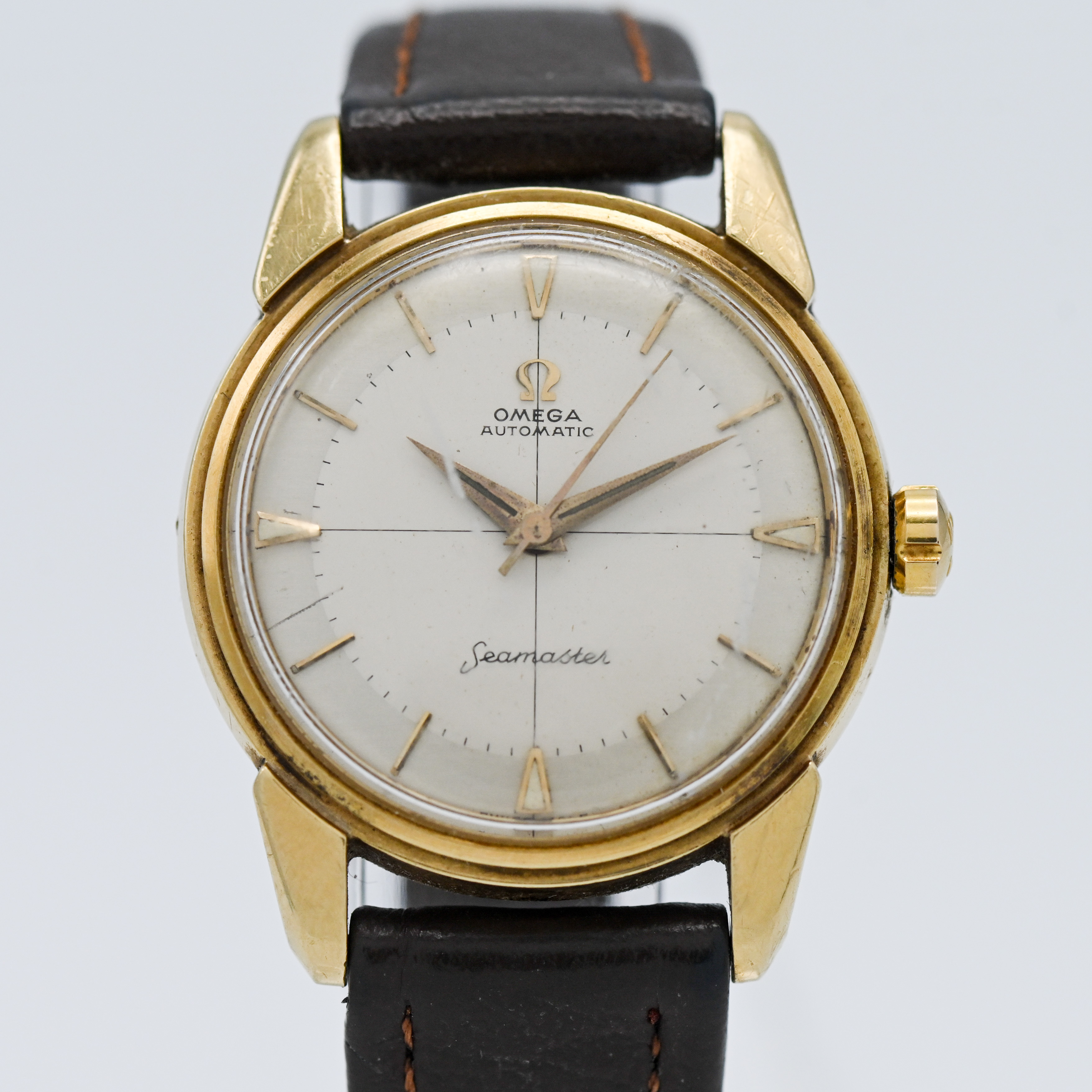 Omega, a gents 9ct gold Seamaster automatic wristwatch.