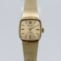 Rolex, a ladies 14ct gold square face wristwatch, boxed,