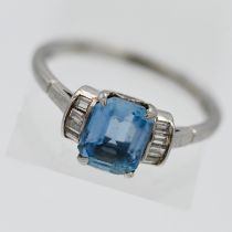 A platinum diamond and aquamarine ring, size Q.