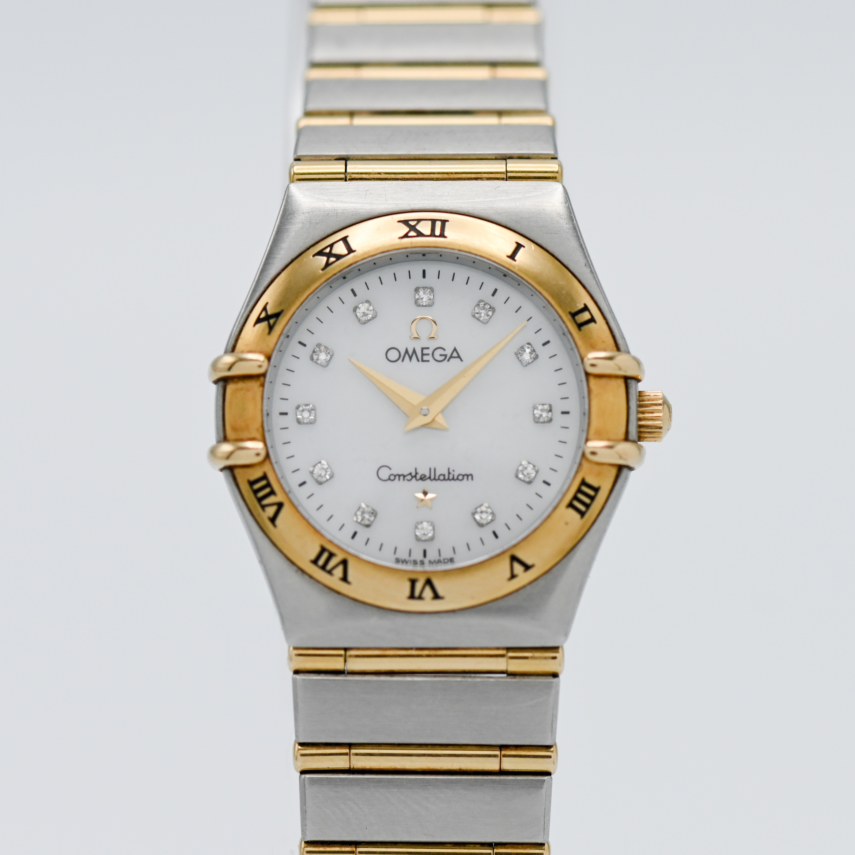 Omega, a ladies Constellation diamond dot and mother of pearl wristwatch, calibre 1456, reference