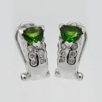 Iliana- a pair of 18k white gold chrome diopside and diamond earrings, with receipt.