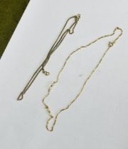 A 9ct gold and pearl necklace together with another 9ct necklace (2), approx. 6.3g.