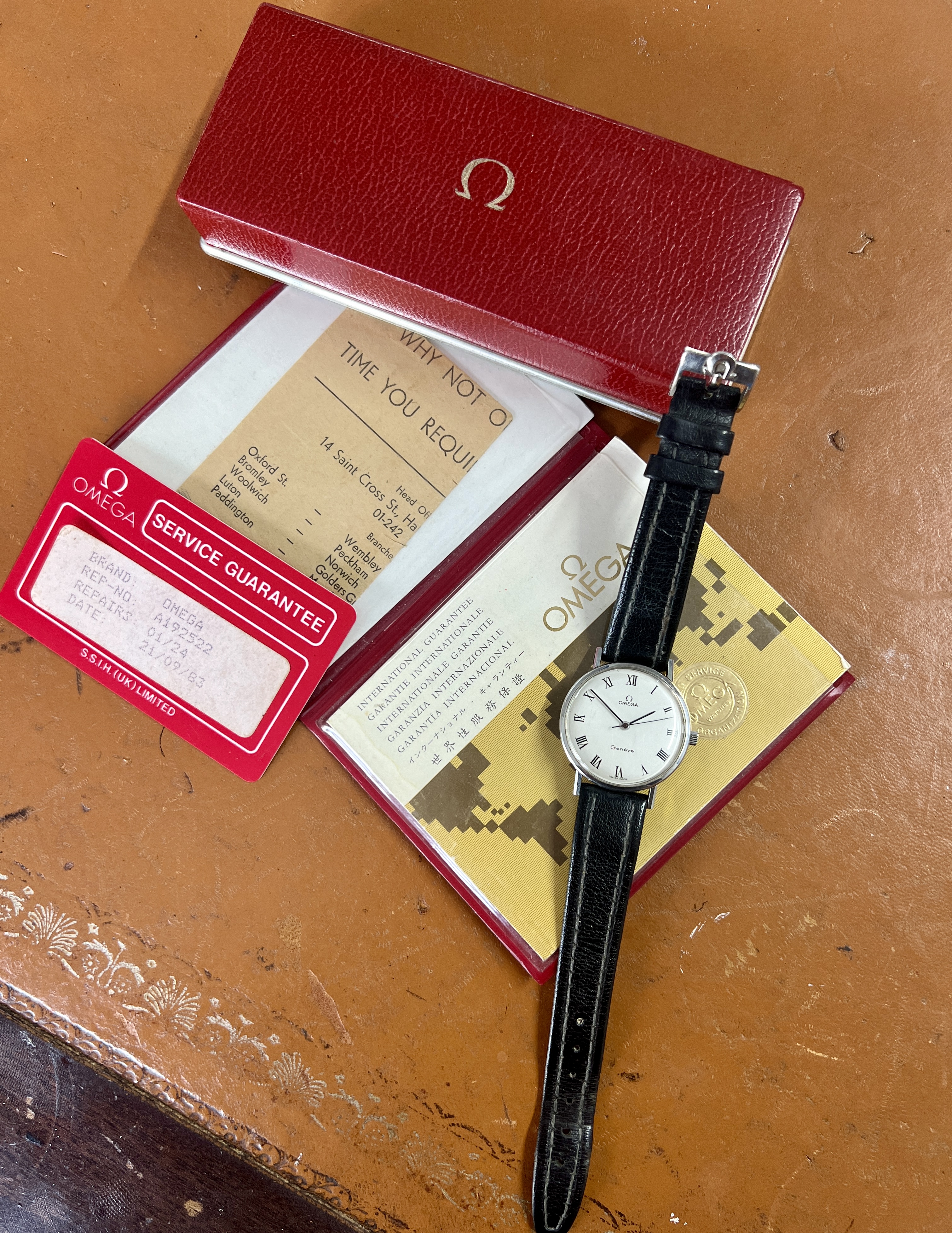 Omega, a gents stainless steel Geneve wristwatch, with original purchase receipt dated 24.12.70?,