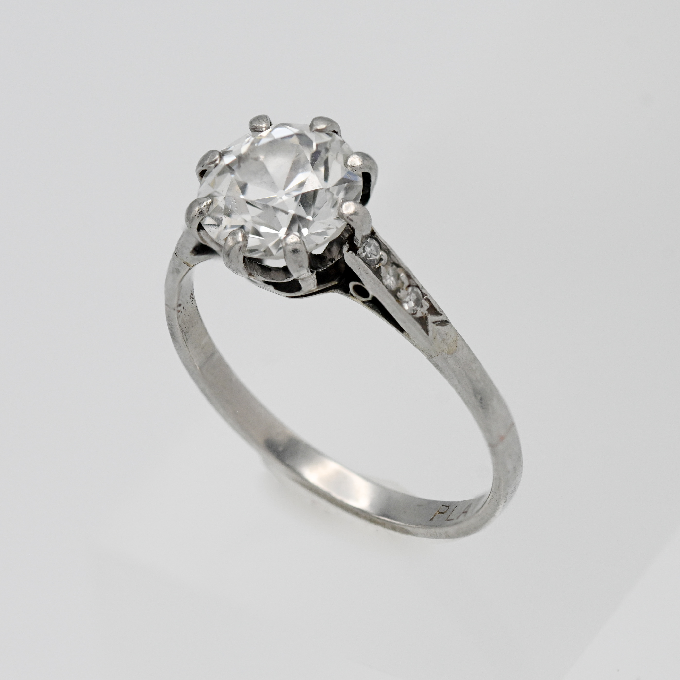 A fine diamond and platinum solitaire ring, set with an old brilliant cut diamond - Image 3 of 5