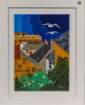 Brian Pollard, 'Mousehole - June 87' acrylic on board, signed, 35cm x 25cm, framed.