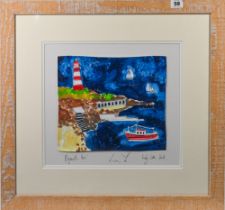 Signed original artwork titled 'Plymouth Hoe', framed and glazed. Image size 24cm x 27cm.