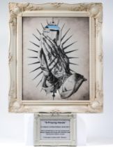 J.J Adams, a limited edition print - 'S- Praying Hands', number 45/45. Lot includes a framed artwork