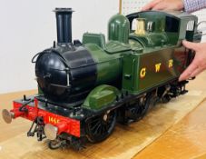 A 5 inch gauge coal fired live steam GWR Class 0-6-0 tank locomotive, green livery, 1466, possibly