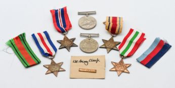 A group of 5 WWII medals, including the Africa Star, Defence medal, 1939 -1945 Star, the France