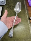 A Georgian London silver basting spoon, maker SH, length 31cm (approx 4.45oz)