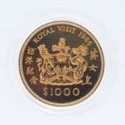 Royal Mint, Hong Kong $1,000 gold coin To Commemorate The Royal Visit in 1986, 15.97g, with box.