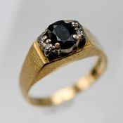 An 18ct yellow gold sapphire and diamond five stone ring, approx weight sapphire 0.70ct and approx