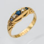 An 18ct gold sapphire and diamond ring, size M (misshaped).