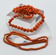 Two vintage coral graduated bead necklaces.