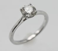 A fine 18ct white gold modern round brilliant cut diamond single stone ring, approx 1ct, colour G,