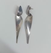 Georg Jensen, a sterling silver pair of long modernist earrings.