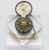 A seed pearl star brooch/pendant on chain.