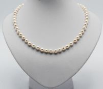 A single row of pearls with a 9ct gold clasp, overall length 48cm.