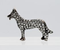 A fine Antique diamond set dog brooch, length 38mm.