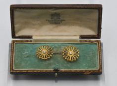 A pair of high carat gold diamond earrings, old brilliant cut, converted from a piece of jewellery