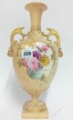 A Royal Worcester blush vase, with floral decoration and gilt detailing, marked 946, height 32.5cm.