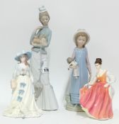 Two Doulton Coalport figurines, depicting 'Emma Hamilton' and 'Fair Lady', together with two