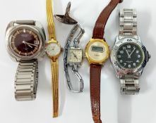 A collection of five watches, to include a Seiko and Timex, together with a ring. (6)