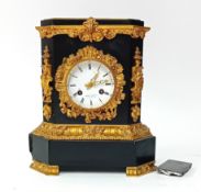 A 19th century black slate mantle clock with gilt brass foliate decoration, eight day movement