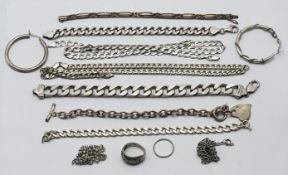 A bag of silver jewellery, to include bracelets, a pair of earrings, rings, chains, etc, overall
